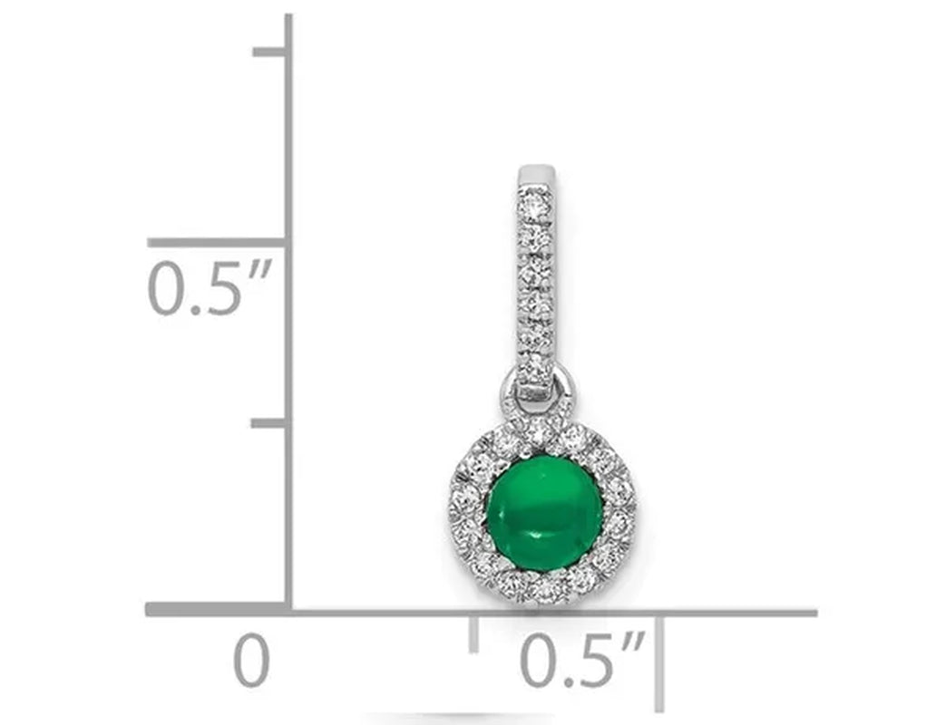 2/5 Carat (ctw) Natural Cabochon Emerald Halo Pendant Necklace in 14K White Gold with Chain and Accent Diamonds