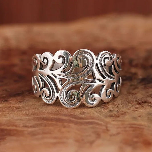 Women Antiquated Hollowout 925 Sterling Silver Colors Fern Style Rings Jewelry