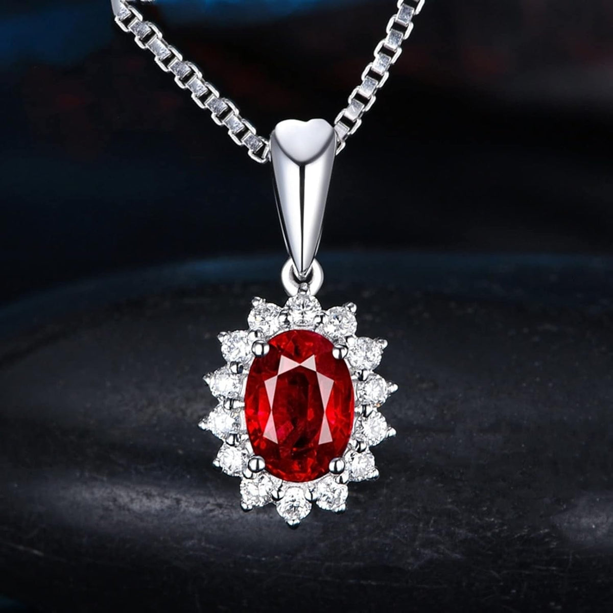 18K Real White Gold Necklaces for Women, Necklaces for Women Elegant Sunflower with Diamond and Ruby 0.55Ct 0.75Ct