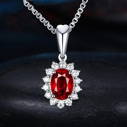18K Real White Gold Necklaces for Women, Necklaces for Women Elegant Sunflower with Diamond and Ruby 0.55Ct 0.75Ct