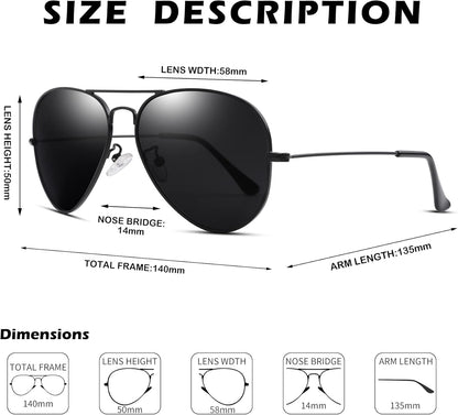 Aviator Sunglasses for Men Women Classic Polarized UV400 Protection