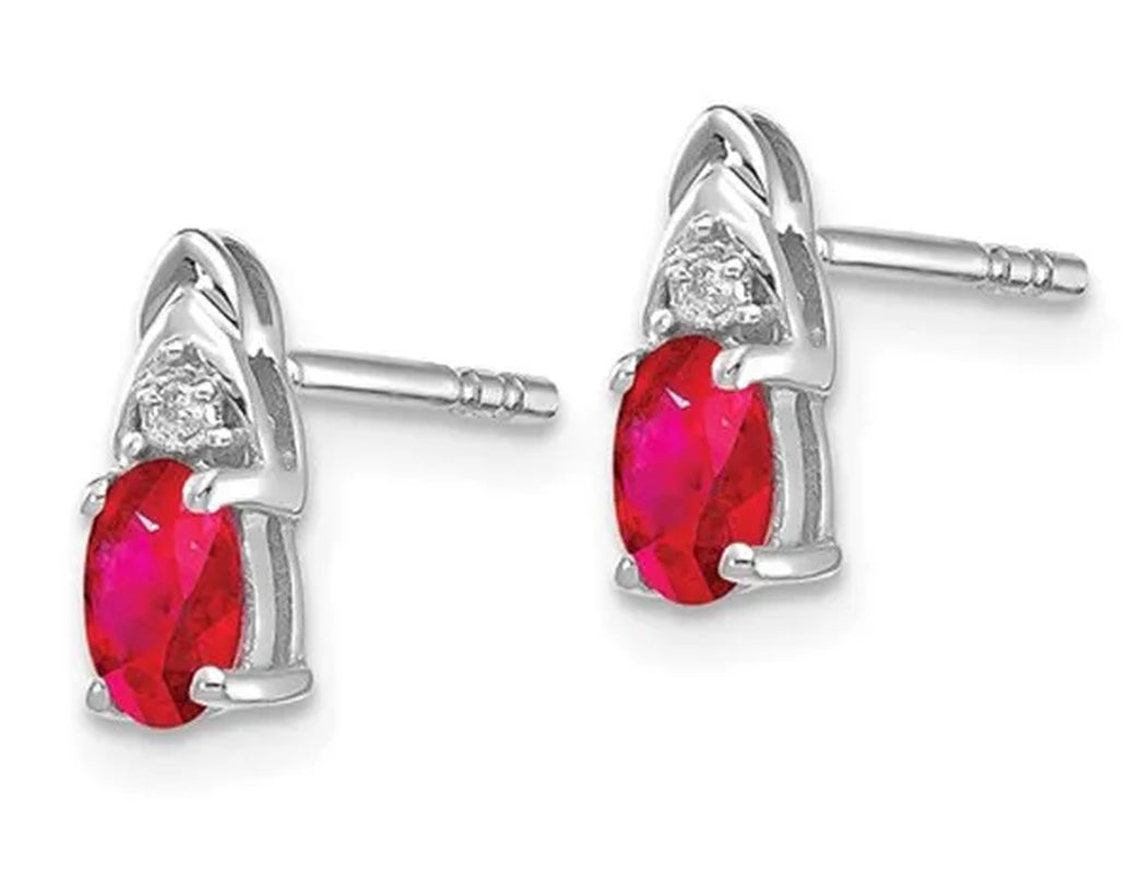 Natural Red Ruby 1/2 Carat (ctw) Stud Earrings in 14K White Gold with Accent Diamonds