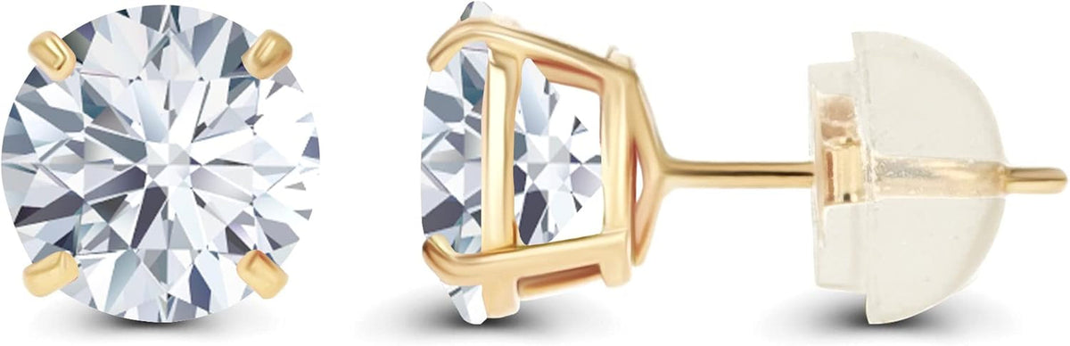 Solid 14K Yellow, White or Rose Gold 4Mm round Genuine Gemstone Birthstone Prong Set Stud Earrings for Women
