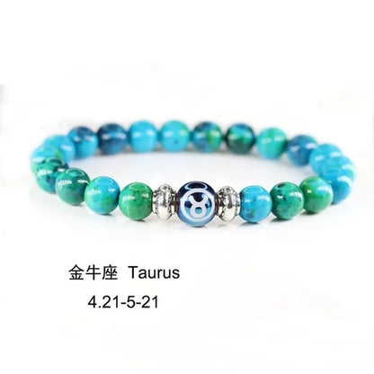 8MM 12 Constellation Phoenix Naturel Stone Beads Bracelet
