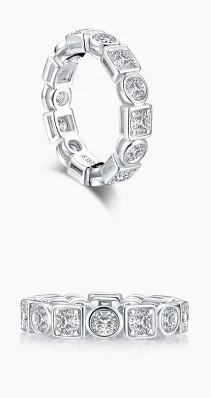 Eternity Ring 18k White Gold Plating Sterling Silver Round & Emerald Cut Ethical Lab-grown Diamond Band Stackable Ring Multi-stone Ring