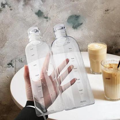 500/ 750ml PC Plastic Water Bottle with Time Marker Creative Large Capacity Leakproof Drink Bottle Gym Sport Water Bottles