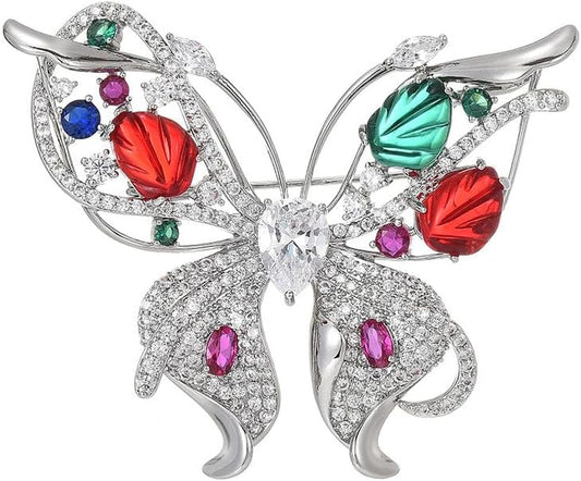 Hollowed-Out Colorful Butterfly Brooch Temperament Crystal Tassel Diamond Corsage Ornament