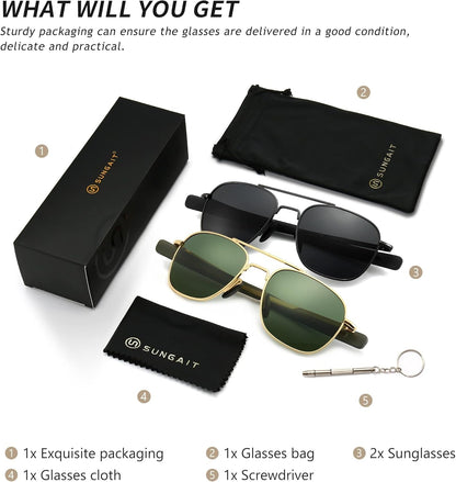 Men'S Military Style Polarized Pilot Aviator Sunglasses Bayonet Temples