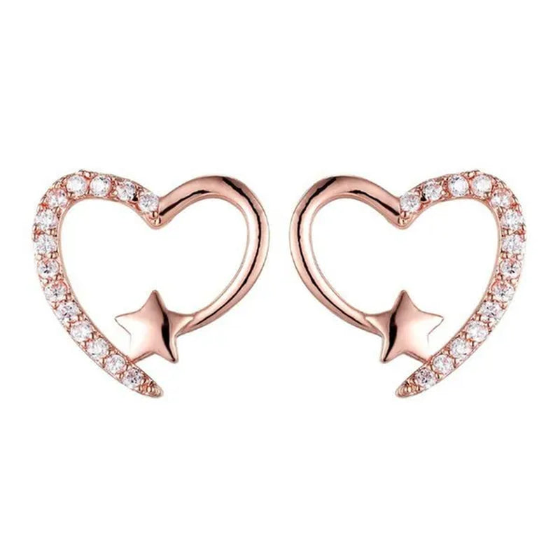 NEW Gold  Love Heart Star White Sapphire Diamond Stud Earrings for Women Wedding Engagement Bride Jewelry Gift