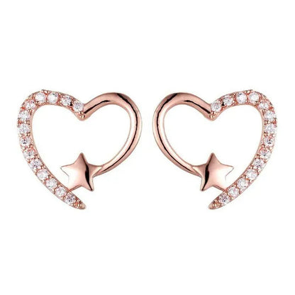 NEW Gold  Love Heart Star White Sapphire Diamond Stud Earrings for Women Wedding Engagement Bride Jewelry Gift