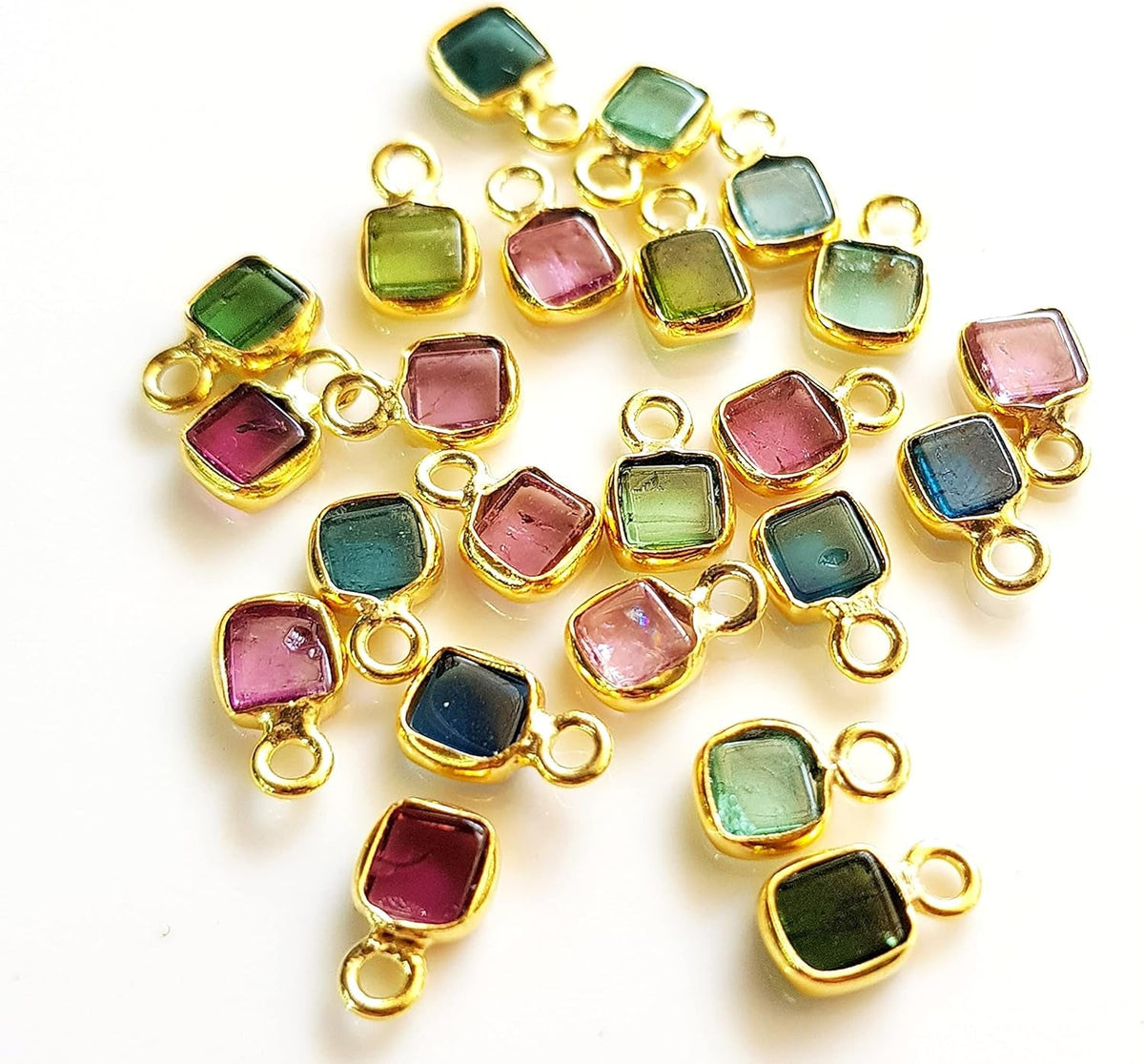 Multi Tourmaline Gemstone Charms | Single Looped Charms for Jewelry Making 925 Silver Gold Plated5 Pieces Size - 3.5X3.5-4X4 MM [CN-26]