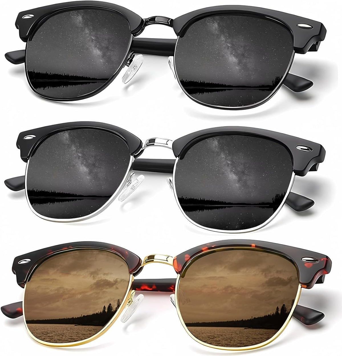 Sunglasses Men Polarized Sunglasses for Men Women Unisex Semi-Rimless Frame Retro Driving Sun Glasses UV Blocking