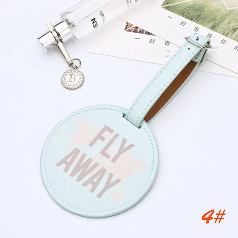Air Plane Pattern Travel Luggage Bag Tags Handbag ID Tag Name Card Holder with Key Ring （Shape: Round）