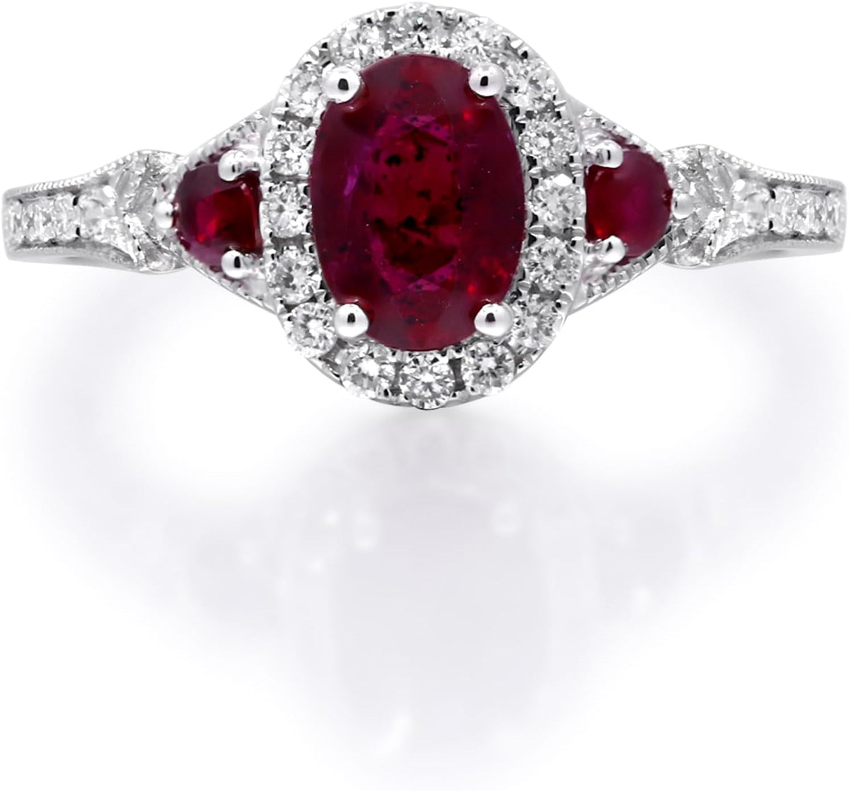 14K White Gold Mozambique Genuine Ruby Ring with Diamonds for Women | Ethically, Authentically & Organically Sourced (Oval-Cut) Shaped Ruby Hand-Crafted Jewelry for Her | Ruby Ring for Women