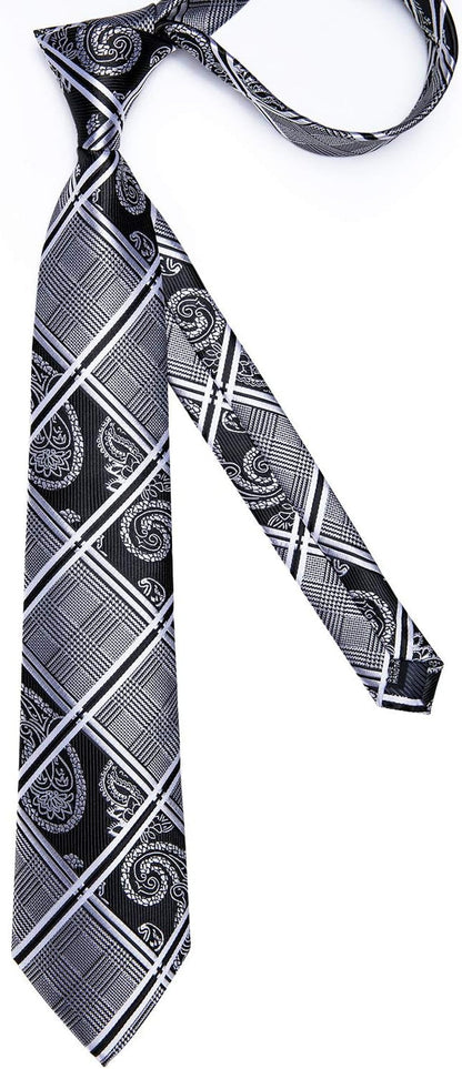 Plaid Ties for Men Silk Checkered Necktie and Pocket Square Cufflinks Tie Clip Set with Gift Box for Wedding Business