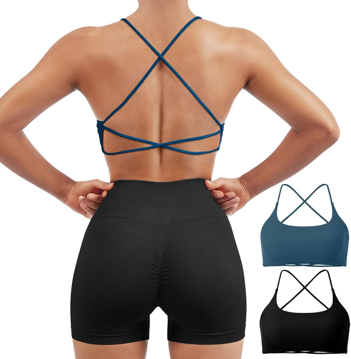 Women 2 Piece Open Back Sports Bra Pack Strappy Workout Gym Yoga Crops