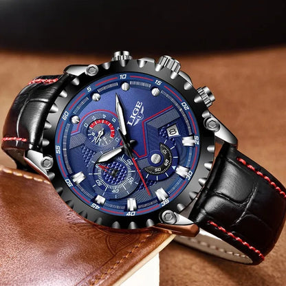 LIGE Mens Watches Top Brand Luxury Quartz Gold Watch Men Casual Leather Military Waterproof Sport Wrist Watch Male Fashion Clock