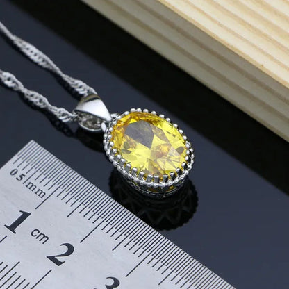 Natural 925 Sterling Silver Jewelry Yellow Topaz Jewelry Sets Wedding Women Earrings/Pendant/Necklace/Ring/Bracelets