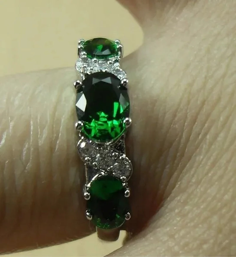 Natural 2.32CT Emerald Diamond 14K White Gold Ring Size 6-11