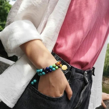 7 Chakra Bracelet Natural Healing Stones Beads Bracelet Double Layered Adjustable Macrame Woven Rope Chain Yoga Bracelet(4Colors)
