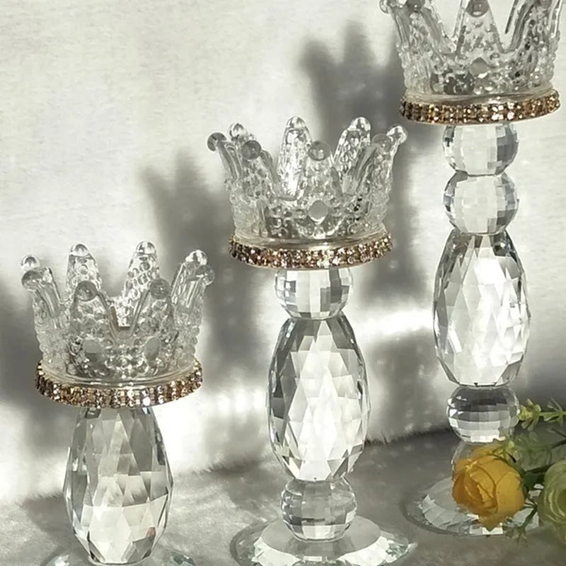 Crown Candlestick Candle Holder Transparent Glass Crystal Wedding Home Decor Big Tealight Candle Stand