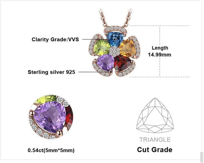 Multicolor Flower 2.6Ct Genuine Amethyst Citrine Garnet Peridot Blue Topaz Pendant Necklaces for Women, 925 Sterling Silver Natural Gemstones Jewelry Sets 18 Inches Chain
