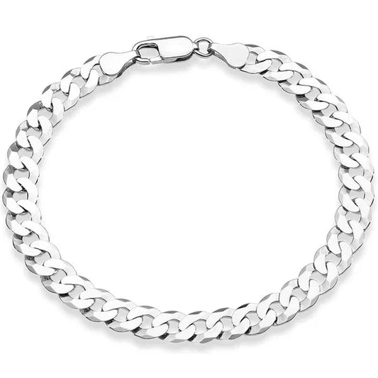Fashion 925 Sterling Silver Italian 7mm Solid Diamond-Cut Cuban Link Curb Chain Bracelet for Men Women Charm Jewelry