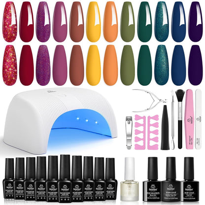 Beetles Gel Nail Polish Kit with 48W light 18 Pcs Gel Starter Kit,6 colors Nude Pink French White Glitter Gel Polish Soak Off Base Top Coat Gel Art Manicure Kit