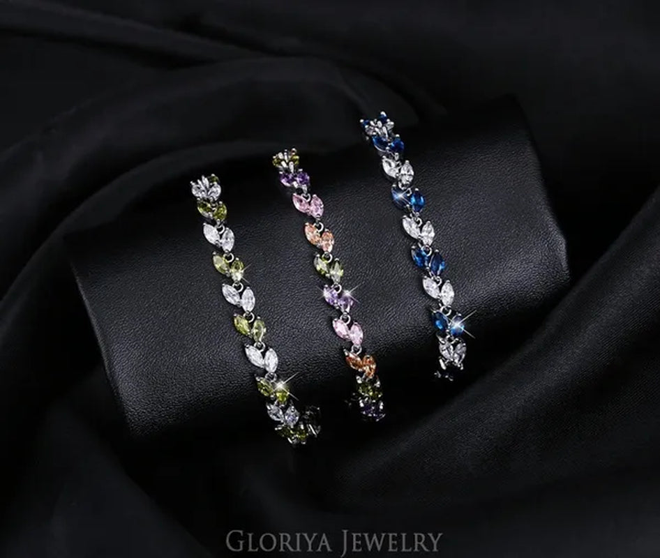Gloriya Silver Plated Inlay Black and White AAA Grade CZ Crystal Leaf Chain Bracelet Bangle for Women 2024 Fashion Design Fashion Mujer Jewelry