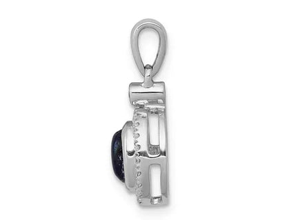 3/5 Carat (ctw) Natural Cabachon Blue Sapphire Drop Pendant Necklace in 14K White Gold with Diamonds