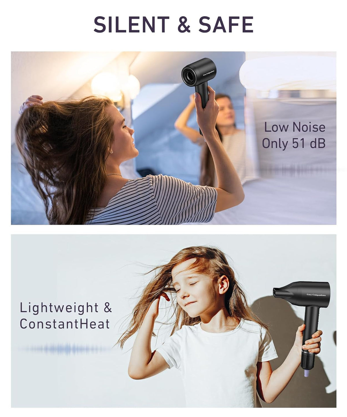 Hair Dryer, 150000 RPM High-Speed Brushless Motor Negative Ionic Blow Dryer for Fast Drying, Low Noise Thermo-Control Hair-Dryer-With-Diffuser and Nozzle