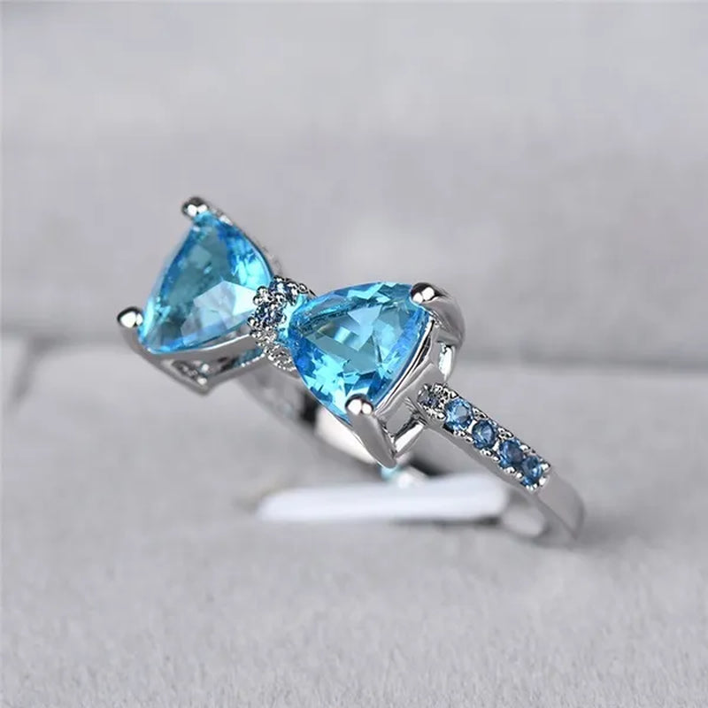 Fashion Women Girl Garnet Red Ruby Bow Ring 18K White Gold Bride Princess Wedding Engagement Jewelry Gifts