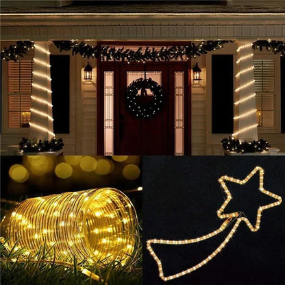 7/12/22/32Meters Solar Powered LED Rope Strip Lights Tube String Lights Garland Fairy Lighting Strings for Outdoor Indoor Garden Christmas Decor