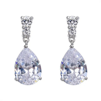 Women's Teardrop Clear CZ Drop/Dangle Natural Gemstone Morganite Stud Drop Dangle Earrings 925 Sterling Silver Wedding Jewelry/Aquamarine/Topaz/Amethyst/RubyEmerald/Sapphire/Black&White Pink Gemstone