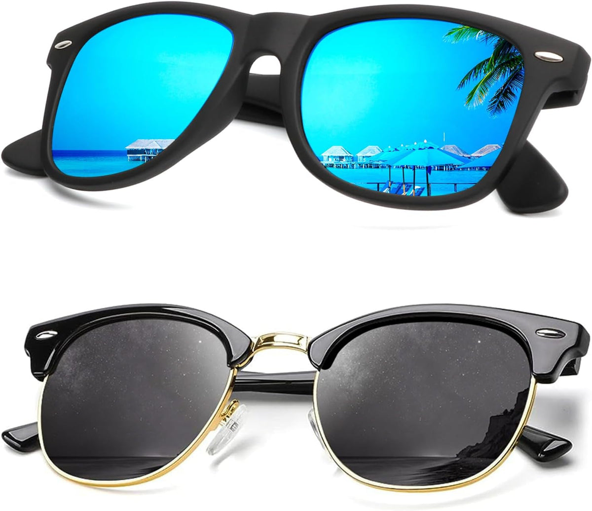 Sunglasses Men Polarized Sunglasses for Men Women Unisex Semi-Rimless Frame Retro Driving Sun Glasses UV Blocking