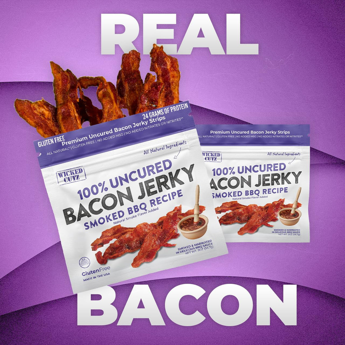 Bacon Jerky Variety Pack, Tender, Flavorful, Easy to Chew Bacon Jerky with up to 24G Protein per Bag, Gift Basket for Men, Unique Gifts for Men, Food Gifts (5 Bags)