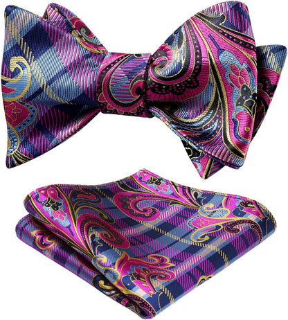 Bow Ties for Men Floral Bowties Mens Self Tie Bow Tie Handkerchief Jacquard Woven Bowtie Pocket Square Set