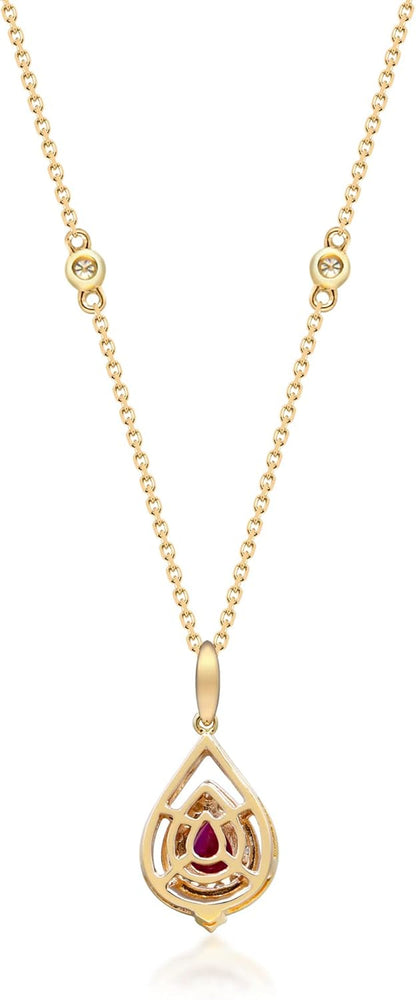 Women'S 14K Yellow Gold Mozambique Genuine Hot Pink Ruby Pendant with Diamonds (Pear-Cut) Shaped (QA0940P-BY)