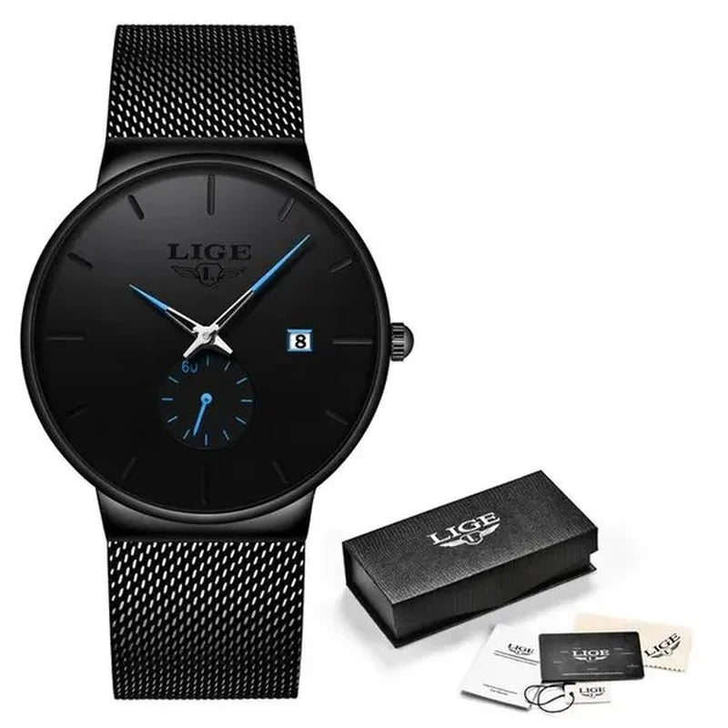 LIGE 2024 Fashion Mens Watches Top Brand Luxury Quartz Watch Men Casual Slim Mesh Steel Waterproof Sport Watch Relogio Masculino