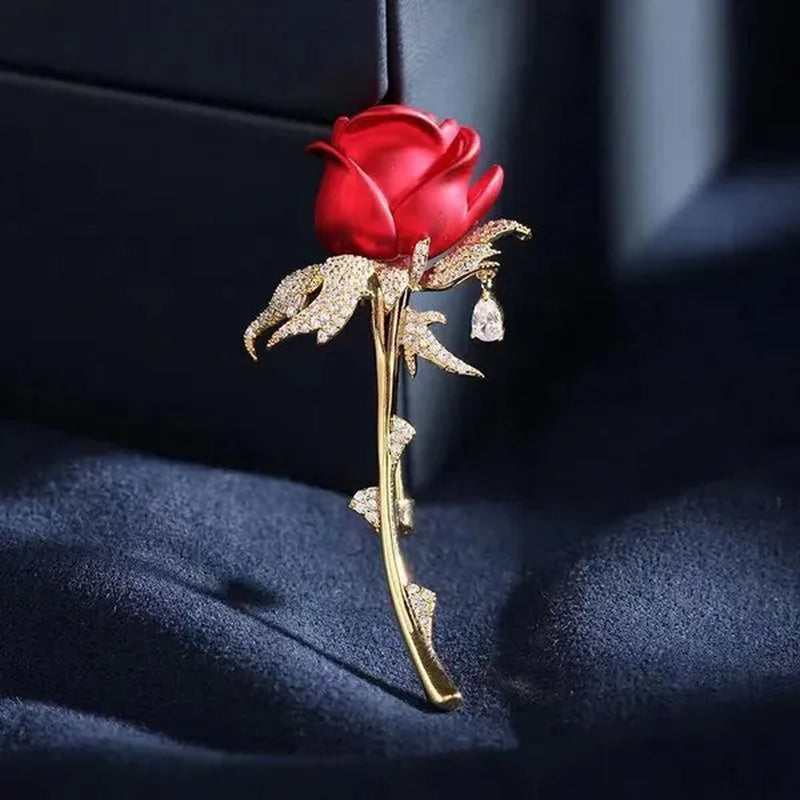 Fashion Diamond Inlaid Rose Brooch Temperament Elegant Flower Tassel Brooch Clothing Accessories Pin Clothing Brooch