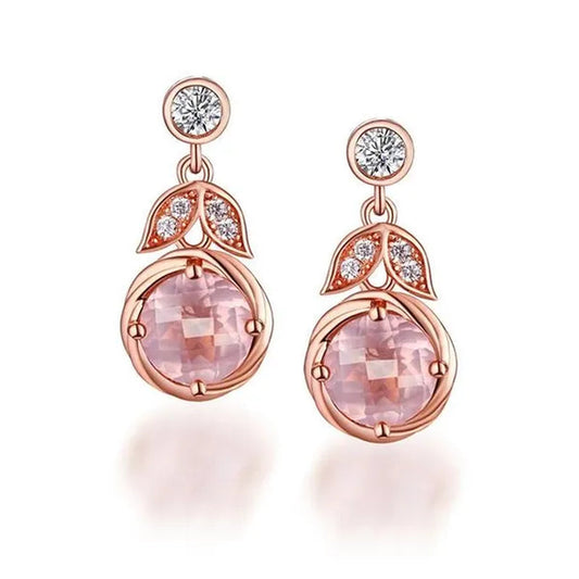 Majesty Diamonds MDS170352 2 CTW Round PinK Quartz Drop Dangle Earrings in .925 Sterling Silver with 18K