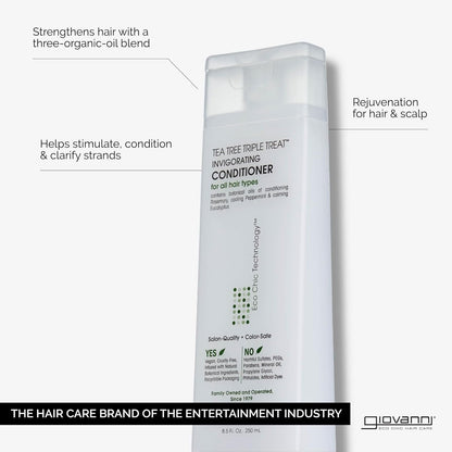 Tea Tree Triple Treat Invigorating Conditioner - Cooling Peppermint, Eucalyptus, Rosemary, Helps Dry Flaking Scalp, Paraben Free, Helps to Moisturize, Smooth & Detangle - 24 Oz (1 Pack)