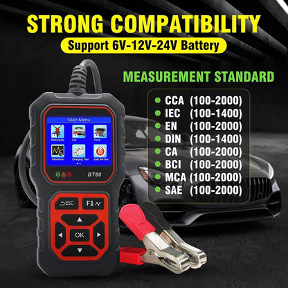Car Battery Tester 5-36V Battery Load Tester Alternator Cranking Charging System Checker Digital Battery Analyzer 2.4 Inch HD TFT Colour Screen for Heavy Duty Truck Boat Marine Motorcycle