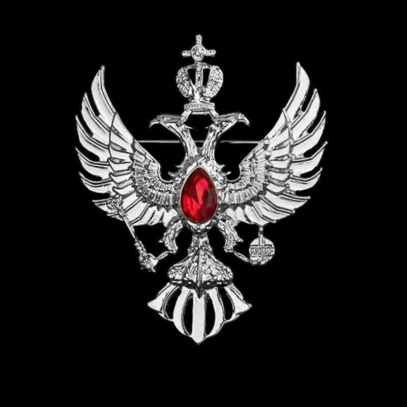 Retro Double-headed Eagle Russian National Emblem Brooches Antique Gold Color Crystal Badge Lapel Pin Women Men Clothes Suit Jewelry Clips