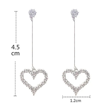 New Exquisite Korean Women's Fashion  Diamond Long Tassel Heart-shaped Pendant Earrings Jewelry Gift