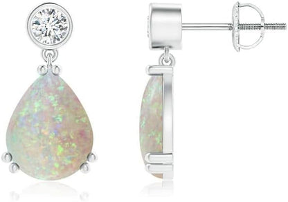 Natural Opal Drop Earrings for Women Girls in Sterling Silver/14K Solid Gold/Platinum | October Birthstone Jewelry Gift for Her | Birthday | Wedding | Anniversary