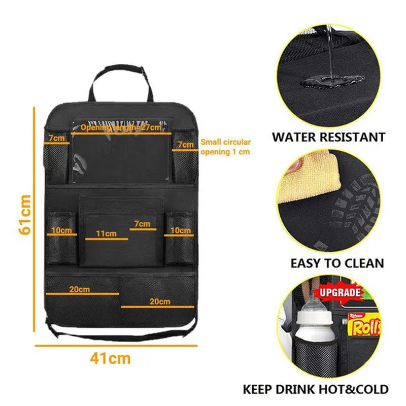 Car Backseat Organizer with Touch Screen Storage Pockets Cover Car Seat Back Protectors for Travel Trip Kids Car Accessories