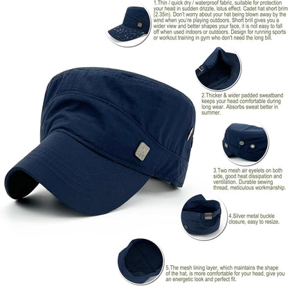 Polyester Water Resistant Military Caps for Men Quick Dry Cadet Hats for Women Army Cap Flat Top Dad Hat