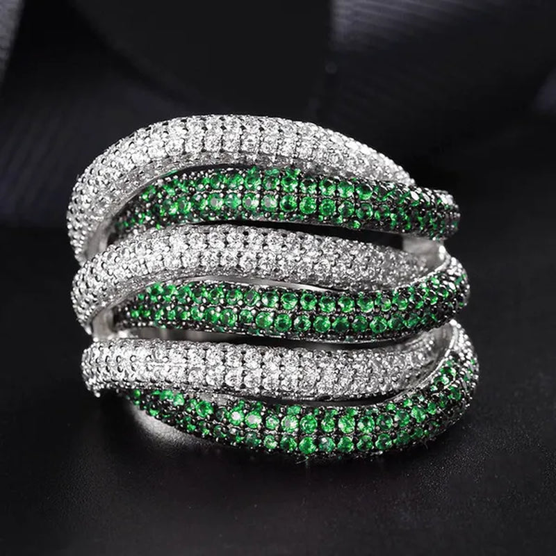 Luxury  Silver Natural Gemstones Emerald Twist Rings Birthstone Engagement Rings Wedding Anniversary Bride Women Ring Size 6 7 8 9 10