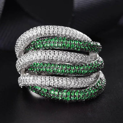 Luxury  Silver Natural Gemstones Emerald Twist Rings Birthstone Engagement Rings Wedding Anniversary Bride Women Ring Size 6 7 8 9 10